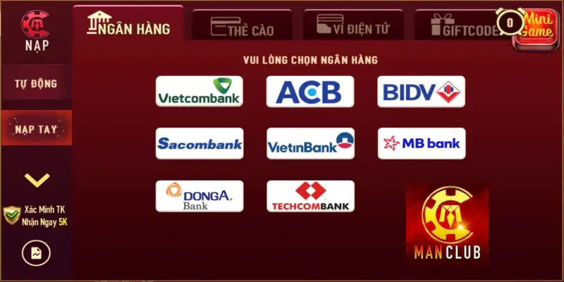 Rút tiền Manclub về tài khoản ngân hàng